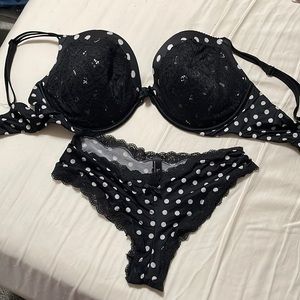 Victoria Secret Polka Dot Black Bra and Panty set